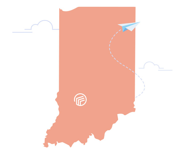 The state of Indiana with the Author Solutions logo in place of Bloomington the city. 