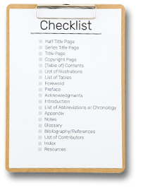 checklist to keep track of the sections  of your book